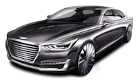 the hyundai genesis sedan is shown in a black background