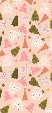 a christmas tree pattern on a pink background