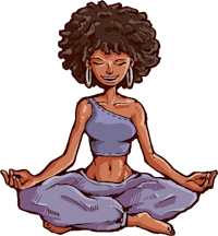a cartoon woman meditating in a lotus position