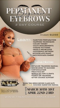 a flyer for the permanent eyebrows 2 day course