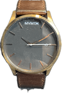 the men's watch with brown leather strap