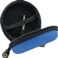a blue and black case with a microphone in it