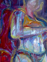 a painting of a woman playing a violin