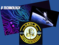 lady b technology logo with an image of a satellite and a space station