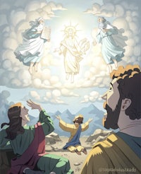 jesus and the angels in the sky