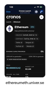 a screen showing the ethereum app on a phone