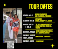 a flyer with a man and woman walking down the street