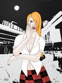 a girl in a plaid skirt is talking on the phone