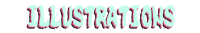 the word illustrations in pink and green on a black background