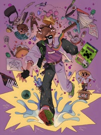a cartoon of a man with a lot of different items