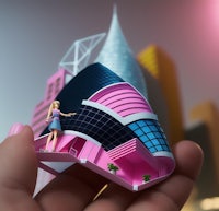 a hand holding a 3d model of a barbie doll