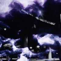 a black and white image of a city with clouds in the sky