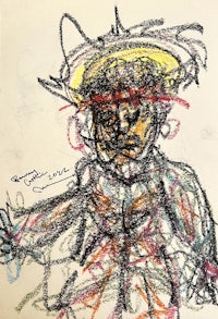 a drawing of a person wearing a hat