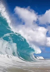 a large wave is breaking on a beach