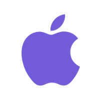 a purple apple logo on a black background