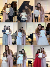 a collage of pictures of children and adults holding certificates