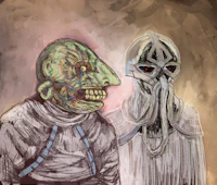 a drawing of a man and a woman wearing masks