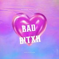 a pink heart with the words bad bitch collection on it