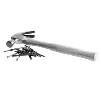 a hammer and nails on a black background