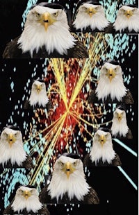 a group of eagles surrounded by fireworks
