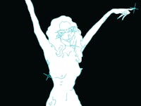 a drawing of a woman with her arms up