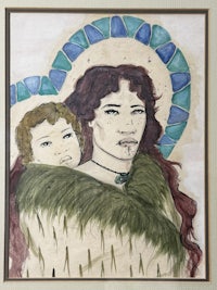 a painting of a woman holding a child