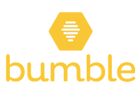 the bumble logo on a green background
