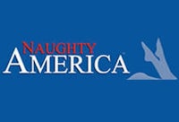 naughty america logo on a blue background