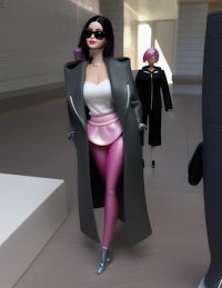 two barbie dolls standing next to each other in a room