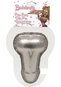 a silver foil cake pan with a woman's cleavage on it