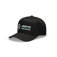 a black hat with the mercedes logo on it