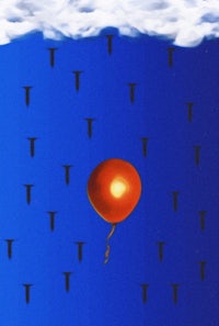 an image of a red balloon floating in the water