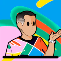a cartoon of a man in a colorful shirt