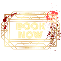 the book now sign on a black background with blood splatters