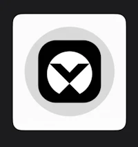 a black and white icon with a v in the middle