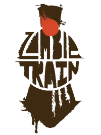 the zombie train logo on a black background