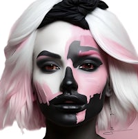 a woman with black and pink makeup on her face