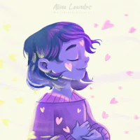 a girl in a purple sweater with hearts in her hair
