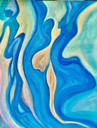 a painting of blue and yellow swirls