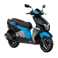 a blue and black scooter on a white background
