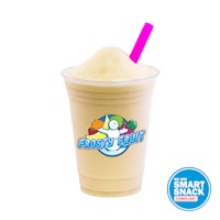 a cup of frozen yogurt with a pink straw