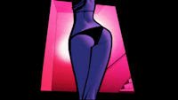 an image of a woman in a bikini standing in front of a pink light