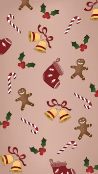 a christmas pattern with gingerbread, candy canes and bells