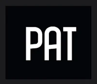 the logo for pat on a black background