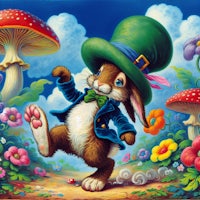 a painting of a rabbit in a top hat