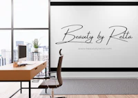 a black and white office with the words beauty by rita