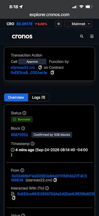 a screenshot of the cronos app on an iphone