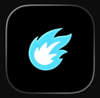 a blue fire icon on a black background