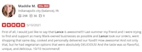 a review of a business with a picture of a woman