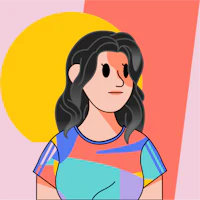 an illustration of a woman wearing a colorful t - shirt